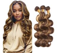Creuost 30 32 34 Inch Parrucca Donna Capelli Veri Umani Body Wave Bundles Human Hair Extensions Unprocessed Brazilian Virgin Hair p4/27 Highlight Brown Weave 3 Bundles Total 300g For Women