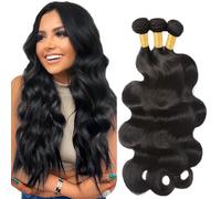 Creuost 30 32 34 Pollice Body Wave Human Hair Bundles Natural Black Capelli Umani Extensions Double Weft Unprocessed Brazilain Remy Hair Weave Extension With Minimal Tangle 3 Bundles Total 300g