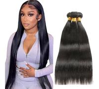 Creuost 34 34 34 Inch 1B Natural Black capelli umani Bundles Double Weft Straight Extensions With Minimal Tangle Unprocessed Brazilian Virgin Remy Hair Extension Soft and Silky For Women