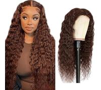 Creuost 4x4 Transparent Lace Front Wig Deep Wave Parrucca Donna Capelli Veri Umani 150% Density Brasiliani Virgin Hair #4 Chocolate Brown No Shedding No Smell For Women 32 Inch