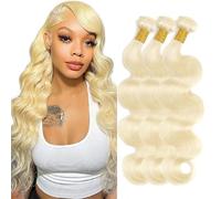 Creuost #613 Color Human Hair Extension Unprocessed Brazilian Light Blonde Body Wave Bundles Double Weft capelli umani Extensions With Minimal Shedding Silky and Soft 12 14 16 Pollici