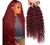 Creuost #99J Burgundy capelli umani Bundles Double Weft Water Wave Extensions With Minimal Tangle Unprocessed Brazilian Virgin Remy Hair Extension Soft and Silky For Women 14 14 14 Pollici