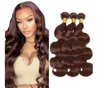Creuost Body Wave Bundles Human Hair Extension Capelli parrucca donna capelli veri umani Brazilian Virgin Hair Weave Double Weft #4 Chocolate Brown 3 Bundles Total 300g 20 22 24 Pollice