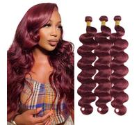 Creuost Body Wave Bundles Human Hair Extension Capelli parrucca donna capelli veri umani Brazilian Virgin Hair Weave Double Weft #99j Burgundy 3 Bundles Total 300g 14 16 18 Inch