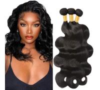 Creuost Body Wave Human Hair Bundles Natural Black Parrucca Vera Extensions Double Weft Unprocessed Brazilain Remy Hair Weave Extension With Minimal Tangle 3 Bundles Total 300g 12 14 16 Inch