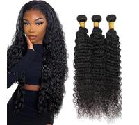 Creuost Deep Wave Human Hair Bundles 1B Natural Black Perrucche Donna Extensions Double Weft Unprocessed Brazilain Remy Hair Weave Extension With Minimal Tangle 3 Bundles Total 300g 20 22 24 Inch