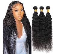 Creuost Deep Wave Human Hair Bundles 1B Natural Black Perrucche Donna Extensions Double Weft Unprocessed Brazilain Remy Hair Weave Extension With Minimal Tangle 3 Bundles Total 300g 12 14 16 Inch