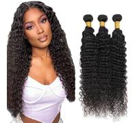 Creuost Deep Wave Human Hair Bundles 1B Natural Black Perrucche Donna Extensions Double Weft Unprocessed Brazilain Remy Hair Weave Extension With Minimal Tangle 3 Bundles Total 300g 22 24 26 Inch