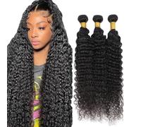 Creuost Deep Wave Human Hair Bundles 1B Natural Black Perrucche Donna Extensions Double Weft Unprocessed Brazilain Remy Hair Weave Extension With Minimal Tangle 3 Bundles Total 300g 14 16 18 Inch