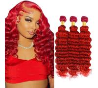 Creuost Fasci di capelli umani di colore rosso 3 fasci di onde profonde 300g Totale 300g 100% non trasformati Glueless Virgin doppia trama estensione dei capelli umani 14 16 18 pollici