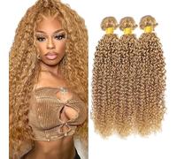 Creuost Kinky Curly Human Hair Bundles #27 Honey Blonde Parrucche Capelli Veri Extensions Double Weft Unprocessed Brazilain Remy Hair Weave Extension With Minimal Tangle 3 Bundles 300g 22 22 22 Inch