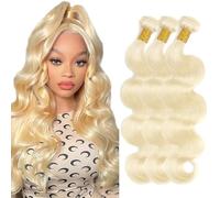 Creuost Parrucca Donna Capelli Veri Umani Body Wave Bundles Human Hair Extensions 100% Unprocessed Brazilian Virgin Hair #613 Blonde Weave 3 Bundles Total 300g For Women 14 16 18 Inch