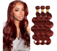 Creuost Parrucca Donna Capelli Veri Umani Body Wave Bundles Human Hair Extensions 100% Unprocessed Brazilian Virgin Hair #33 Reddish Brown Weave 3 Bundles Total 300g For Women 24 26 28 Pollice
