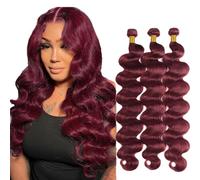 Creuost Parrucca Donna Capelli Veri Umani Body Wave Bundles Human Hair Extensions Unprocessed Brazilian Virgin Hair #99j Burgundy Weave 3 Bundles Total 150g For Women 26 28 30 Inch