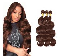 Creuost Parrucca Donna Capelli Veri Umani Body Wave Bundles Human Hair Extensions Unprocessed Brazilian Virgin Hair #4 Chocolate Brown Weave 3 Bundles Total 150g For Women 16 18 20 Pollice