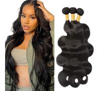 Creuost Parrucca Donna Capelli Veri Umani Body Wave Bundles Human Hair Extensions Unprocessed Brazilian Virgin Hair #1b Natural Black Weave 3 Bundles Total 300g For Women 28 30 32 Pollice