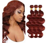 Creuost Parrucca Donna Capelli Veri Umani Body Wave Bundles Human Hair Extensions Unprocessed Brazilian Virgin Hair #33 Reddish Brown Weave 3 Bundles Total 150g For Women 12 14 16 Pollice