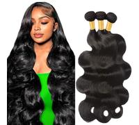 Creuost Parrucca Donna Capelli Veri Umani Body Wave Bundles Human Hair Extensions Unprocessed Brazilian Virgin Hair #1b Natural Black Weave 3 Bundles Total 300g For Women 22 24 26 Inch