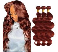 Creuost Parrucca Donna Capelli Veri Umani Body Wave Bundles Human Hair Extensions Unprocessed Brazilian Virgin Hair #33 Reddish Brown Weave 3 Bundles Total 300g For Women 22 24 26 Inch
