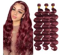 Creuost Parrucca Donna Capelli Veri Umani Body Wave Bundles Human Hair Extensions Unprocessed Brazilian Virgin Hair #99j Burgundy Weave 3 Bundles Total 150g For Women 28 30 32 Pollice