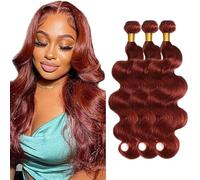 Creuost Parrucca Donna Capelli Veri Umani Body Wave Bundles Human Hair Extensions Unprocessed Brazilian Virgin Hair #33 Reddish Brown Weave 3 Bundles Total 150g For Women 28 30 32 Pollice