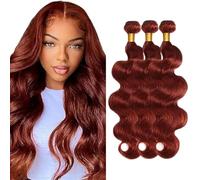 Creuost Parrucca Donna Capelli Veri Umani Body Wave Bundles Human Hair Extensions Unprocessed Brazilian Virgin Hair #33 Reddish Brown Weave 3 Bundles Total 150g For Women 18 20 22 Inch