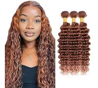 Creuost Parrucca Donna Capelli Veri Umani Deep Wave Bundles Human Hair Extensions Unprocessed Brazilian Virgin Hair #30 Light Brown Weave 3 Bundles Total 150g For Women 28 30 32 Pollice