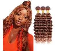 Creuost Parrucca Donna Capelli Veri Umani Deep Wave Bundles Human Hair Extensions Unprocessed Brazilian Virgin Hair #30 Light Brown Weave 3 Bundles Total 150g For Women 20 22 24 Pollice