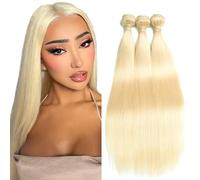 Creuost Parrucca Donna Capelli Veri Umani Straight Bundles Human Hair Extensions 100% Unprocessed Brazilian Virgin Hair #613 Blonde Weave 3 Bundles Total 300g For Women 14 16 18 Inch
