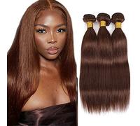 Creuost Parrucca Donna Capelli Veri Umani Straight Bundles Human Hair Extensions Unprocessed Brazilian Virgin Hair #4 Chocolate Brown Weave 3 Bundles Total 150g For Women 22 24 26 Inch