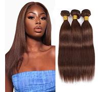 Creuost Parrucca Donna Capelli Veri Umani Straight Bundles Human Hair Extensions Unprocessed Brazilian Virgin Hair #4 Chocolate Brown Weave 3 Bundles Total 150g For Women 18 20 22 Inch