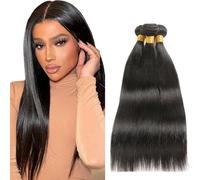 Creuost Parrucca Donna Capelli Veri Umani Straight Bundles Human Hair Extensions Unprocessed Brazilian Virgin Hair #1b Natural Black Weave 3 Bundles Total 300g For Women 14 16 18 Inch