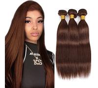 Creuost Parrucca Donna Capelli Veri Umani Straight Bundles Human Hair Extensions Unprocessed Brazilian Virgin Hair #4 Chocolate Brown Weave 3 Bundles Total 150g For Women 20 22 24 Pollice