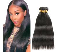 Creuost Parrucca Donna Capelli Veri Umani Straight Bundles Human Hair Extensions Unprocessed Brazilian Virgin Hair #1b Natural Black Weave 3 Bundles Total 300g For Women 12 14 16 Pollice