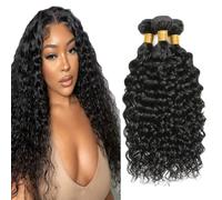 Creuost Parrucca Donna Capelli Veri Umani Water Wave Bundles Human Hair Extensions Unprocessed Brazilian Virgin Hair #1b Natural Black Weave 3 Bundles Total 300g For Women 18 20 22 Inch