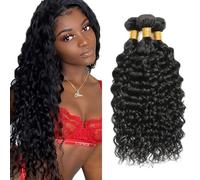 Creuost Parrucca Donna Capelli Veri Umani Water Wave Bundles Human Hair Extensions Unprocessed Brazilian Virgin Hair #1b Natural Black Weave 3 Bundles Total 300g For Women 30 32 34 Pollice