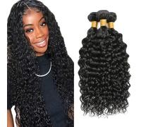 Creuost Parrucca Donna Capelli Veri Umani Water Wave Bundles Human Hair Extensions Unprocessed Brazilian Virgin Hair #1b Natural Black Weave 3 Bundles Total 300g For Women 20 22 24 Pollice