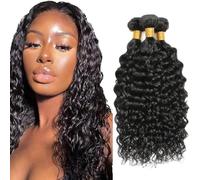 Creuost Parrucca Donna Capelli Veri Umani Water Wave Bundles Human Hair Extensions Unprocessed Brazilian Virgin Hair #1b Natural Black Weave 3 Bundles Total 300g For Women 24 26 28 Pollice