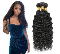 Creuost Parrucca Donna Capelli Veri Umani Water Wave Bundles Human Hair Extensions Unprocessed Brazilian Virgin Hair #1b Natural Black Weave 3 Bundles Total 300g For Women 16 18 20 Pollice