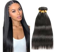 Creuost Straight Human Hair Bundles 1B Natural Black Parrucche Capelli Veri Extensions Double Weft Unprocessed Brazilain Remy Hair Weave Extension With Minimal Tangle 3 Bundles 300g 12 12 12 Inch