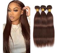 Creuost Straight Human Hair Bundles #4 Chocolate Brown Perrucche Donna Extensions Double Weft Unprocessed Brazilain Remy Hair Weave Extension With Minimal Tangle 3 Bundles Total 300g 18 20 22 Inch