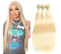 Creuost Straight Human Hair Bundles #613 Light Blonde Parrucche reali Extensions Double Weft Unprocessed Brazilain Remy Hair Weave Extension With Minimal Tangle 3 Bundles 28 30 32 Inch