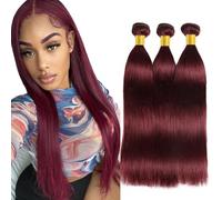 Creuost Straight Human Hair Bundles #99j Burgundy Red Perrucche Donna Extensions Double Weft Unprocessed Brazilain Remy Hair Weave Extension With Minimal Tangle 3 Bundles Total 300g 16 18 20 Inch