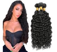 Creuost Water Wave Human Hair Bundles 1B Natural Black Perrucche Donna Extensions Double Weft Unprocessed Brazilain Remy Hair Weave Extension With Minimal Tangle 3 Bundles Total 300g 24 26 28 Inch