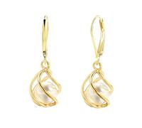 Creux en cage perle boucles d'oreilles pour les femmes, 14K plaqué or léger Leverback gouttes boucles d'oreilles, minimaliste Teardrop élégance