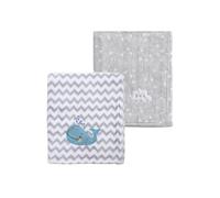 CREVENT 2 copertine da 75 cm x 100 cm, simpatiche, soffici, calde, per bambini, culla, passeggino, colore: grigio nuvola + balena