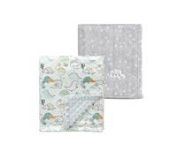 CREVENT 2 copertine da 75 cm x 100 cm, simpatiche, soffici, calde, per bambini, culla, passeggino, colore: grigio nuvola + dinosauro di visone