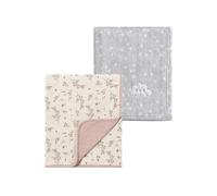 CREVENT 2 copertine per neonati,75 cm x 100 cm, simpatiche, calde, soffici, per lettino e passeggino, colore: grigio nuvola + fiore in mussola