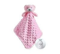 CREVENT Baby Comforting Security Blanket for Baby Girls, Minky Dot Front + Sherpa Backing (Pink Bear)
