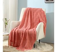 CREVENT Coperta decorativa lavorata a maglia per divano, sedia letto, morbida, calda, accogliente, leggera, per primavera estate (127 x 152 cm, salmone)